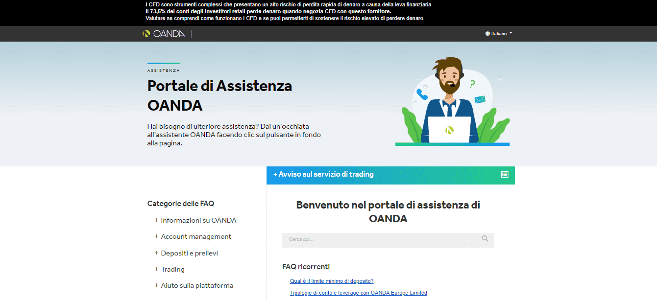 Portale di assistenza di Oanda